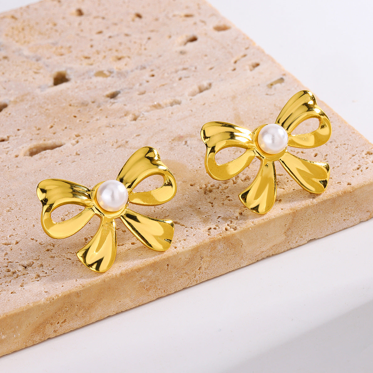 Elegant Pearl Bow Stud Earrings