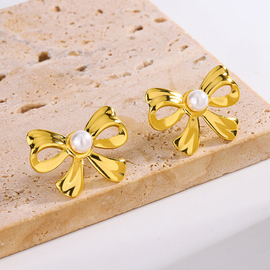Elegant Pearl Bow Stud Earrings