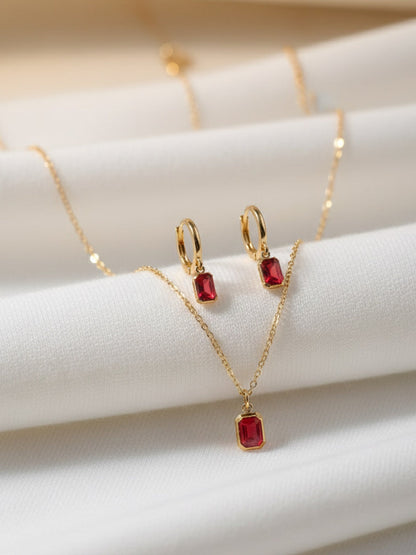 Ruby Radiance Geometric Jewellery Set