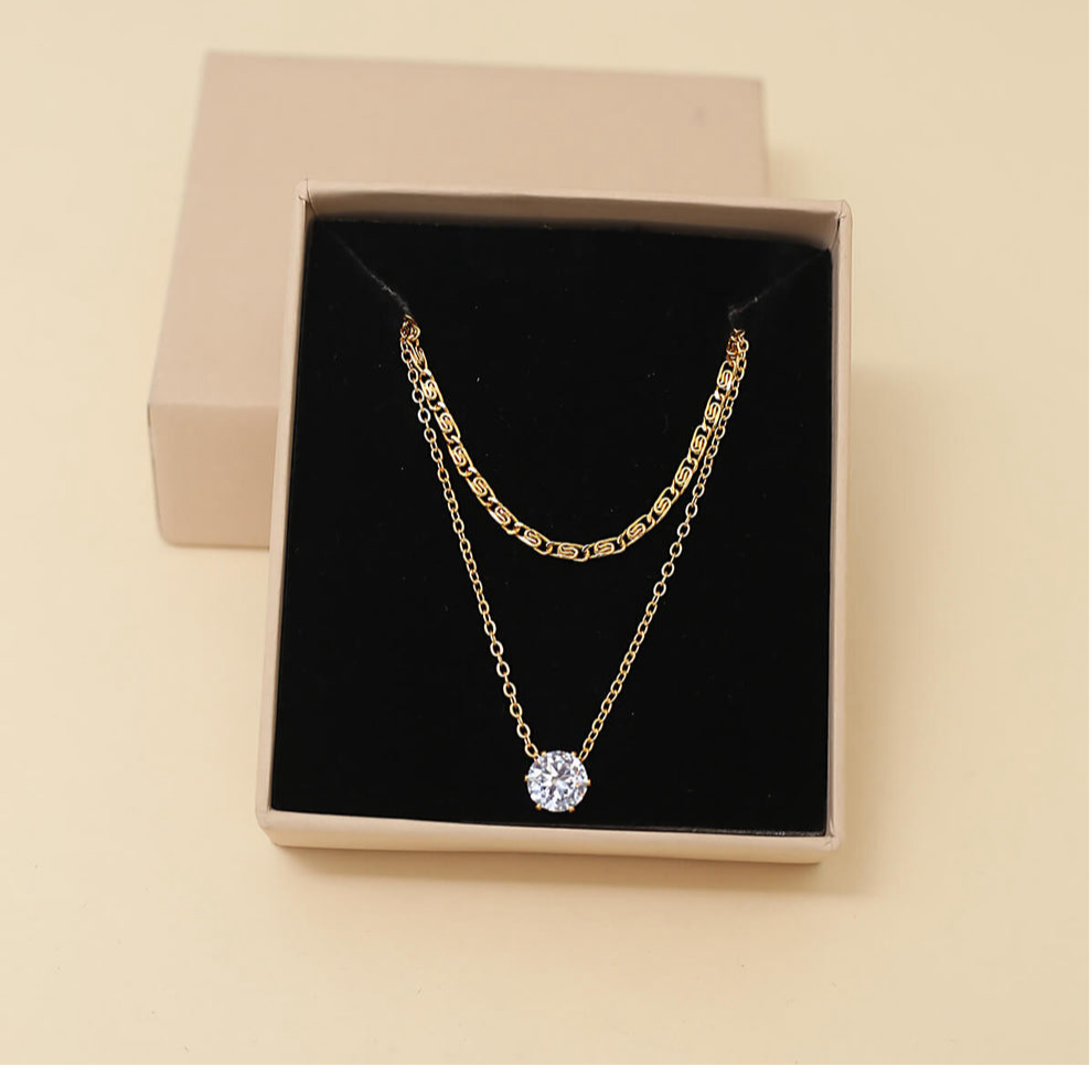 Elegant Layered Solitaire Necklace