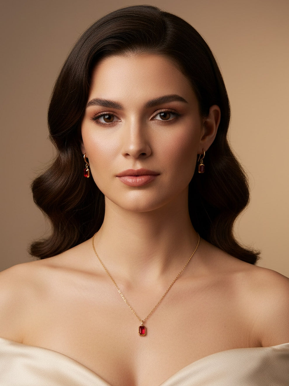 Ruby Radiance Geometric Jewellery Set