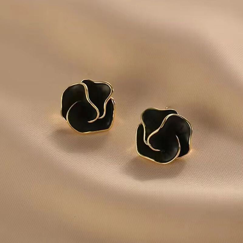 Noir Camellia Stud Earrings