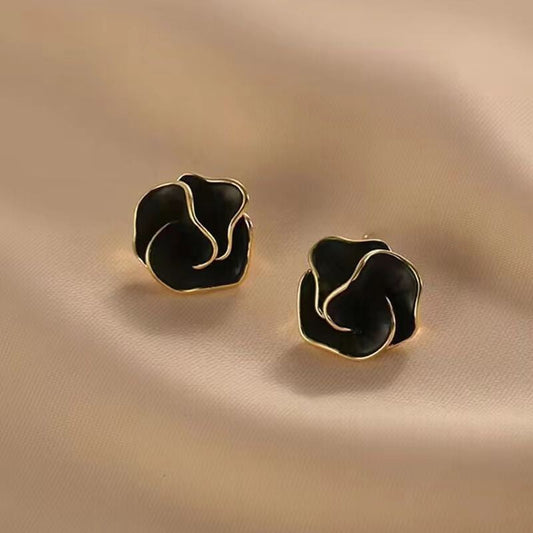 Noir Camellia Stud Earrings