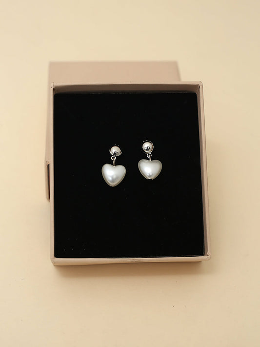 Elegant Pearl Heart Drop Earrings
