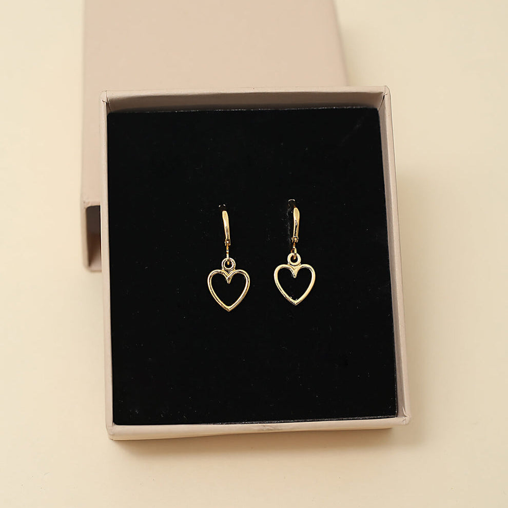 Dainty Heart Charm Hoop Earrings