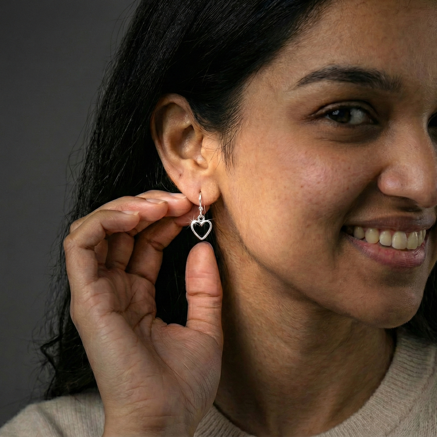 Dainty Heart Charm Hoop Earrings