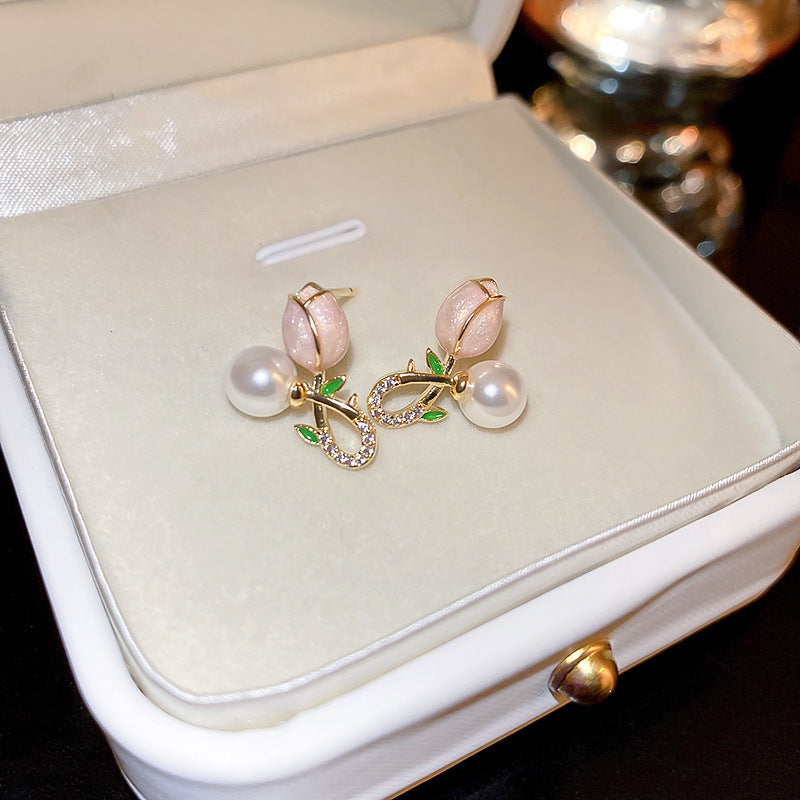 Enchanted Tulip Pearl Drop Earrings