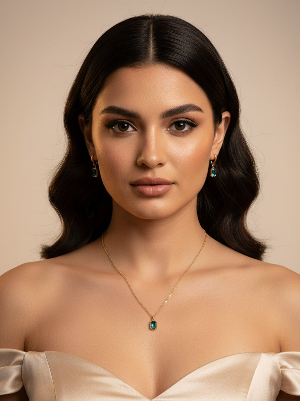 Emerald Essence Geometric Jewellery Set