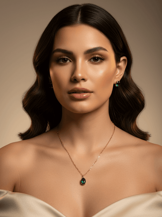 Emerald Green Oval Solitaire Set