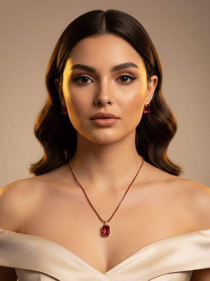 Scarlet Emerald-Cut Solitaire Set