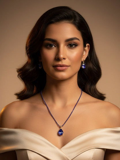 Sapphire Blue Teardrop Solitaire Set